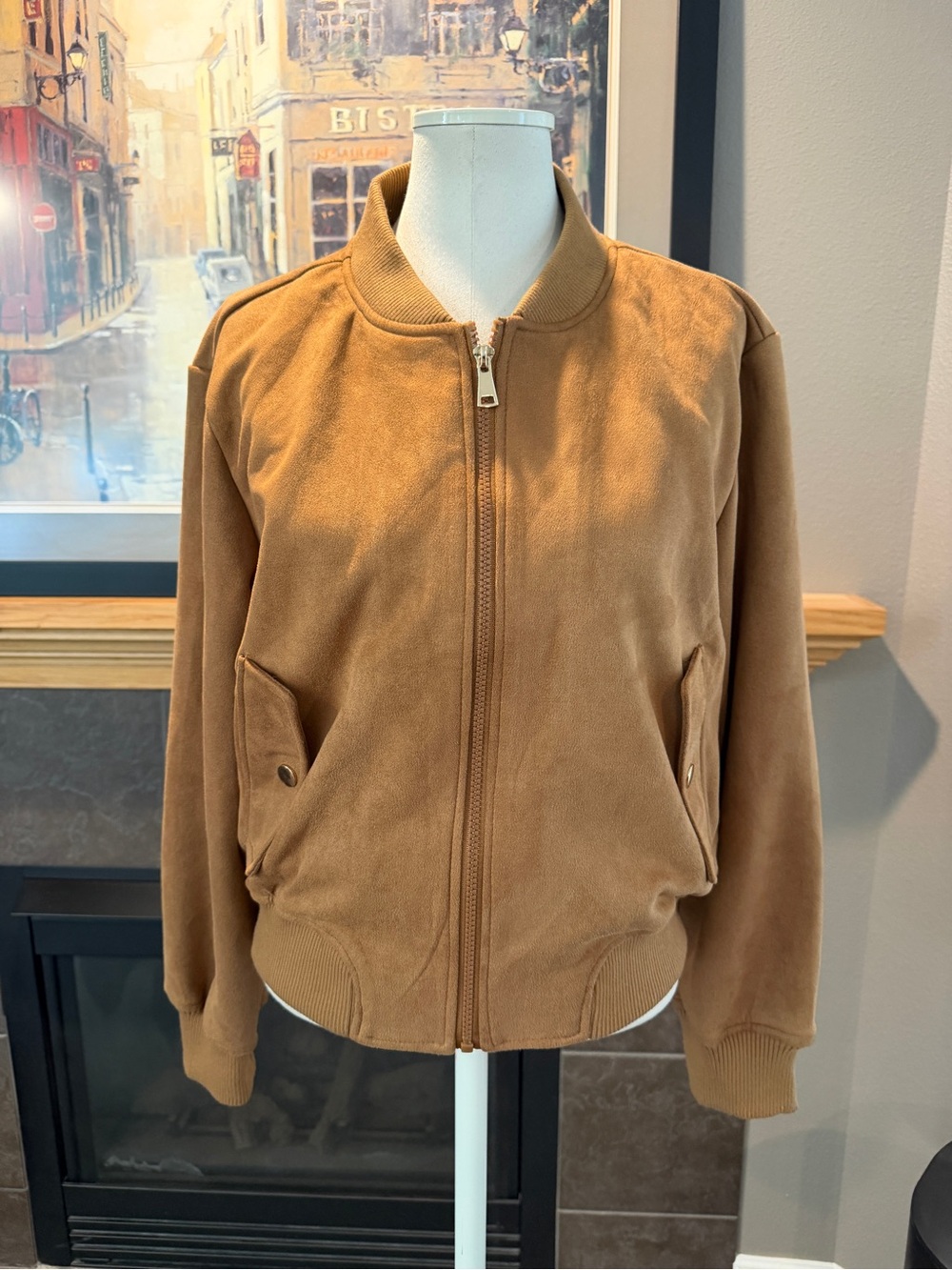 Casual Women's Bomber Jacket in faux suede Camel